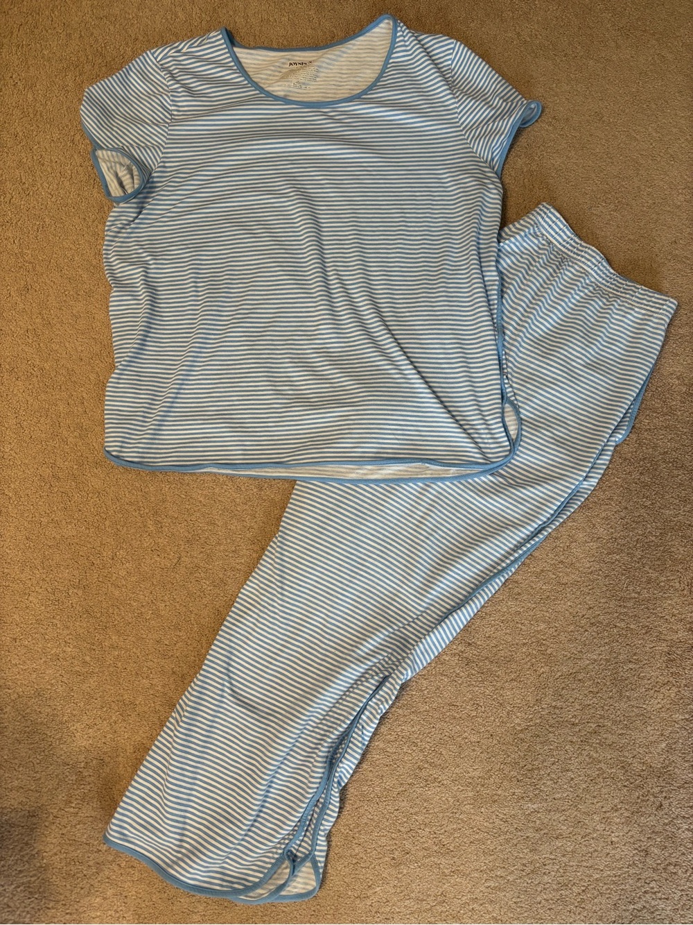 Light Blue & White Stripe Women's Pajama Set - Soft Short Sleeve Top & Pants